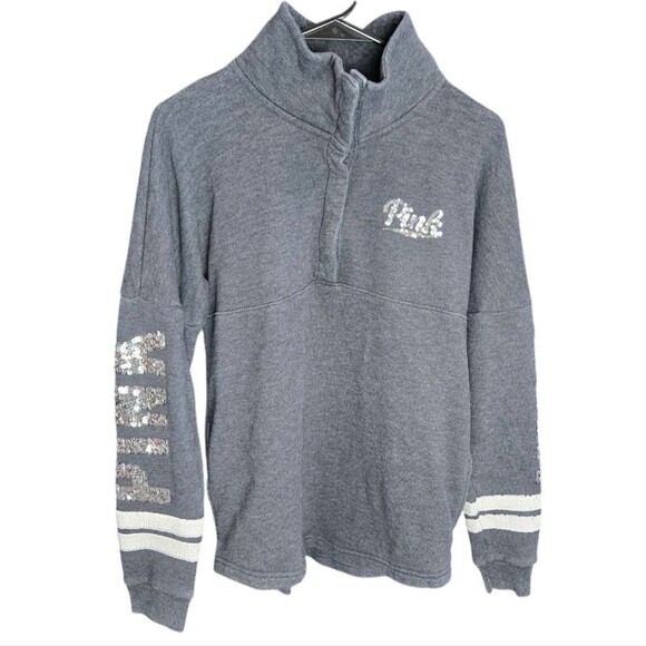 Pink Sequin Half Button-Up Sweater - Picture 1 of 4